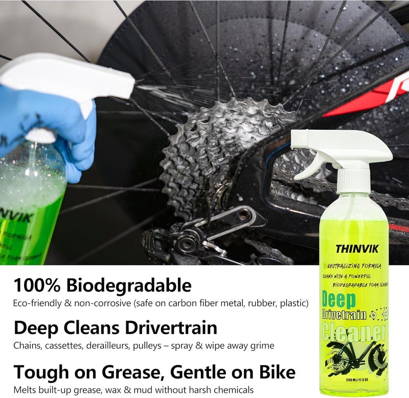 Thinvik Bike Lube and Cleaner Set with 500ml Chain Cleaner, 60ml Wet/Dry Lubricant and 4 Brush Tools for Cleaning Chains, Chainrings, Freewheel/Cassette - Image 3